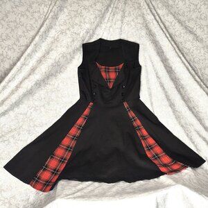 Super cute rockabilly red & black plaid 6 button panel dress XXL with stretch <3